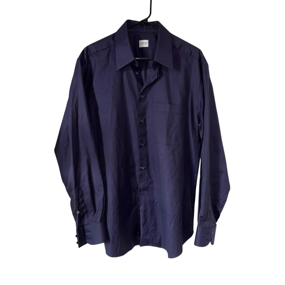 Armani Collezioni EU 42 Neck 16.5" Men's Blue Long Sleeve Button Shirt